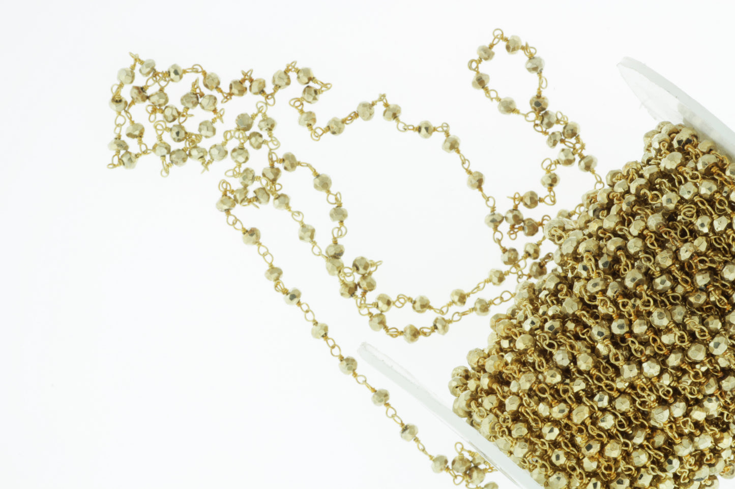 Gold Plated Pyrite 4mm Faceted Rondelles Rosary Chain Sterling Silver with Gold Plating Wire Wrap Chain by the Foot