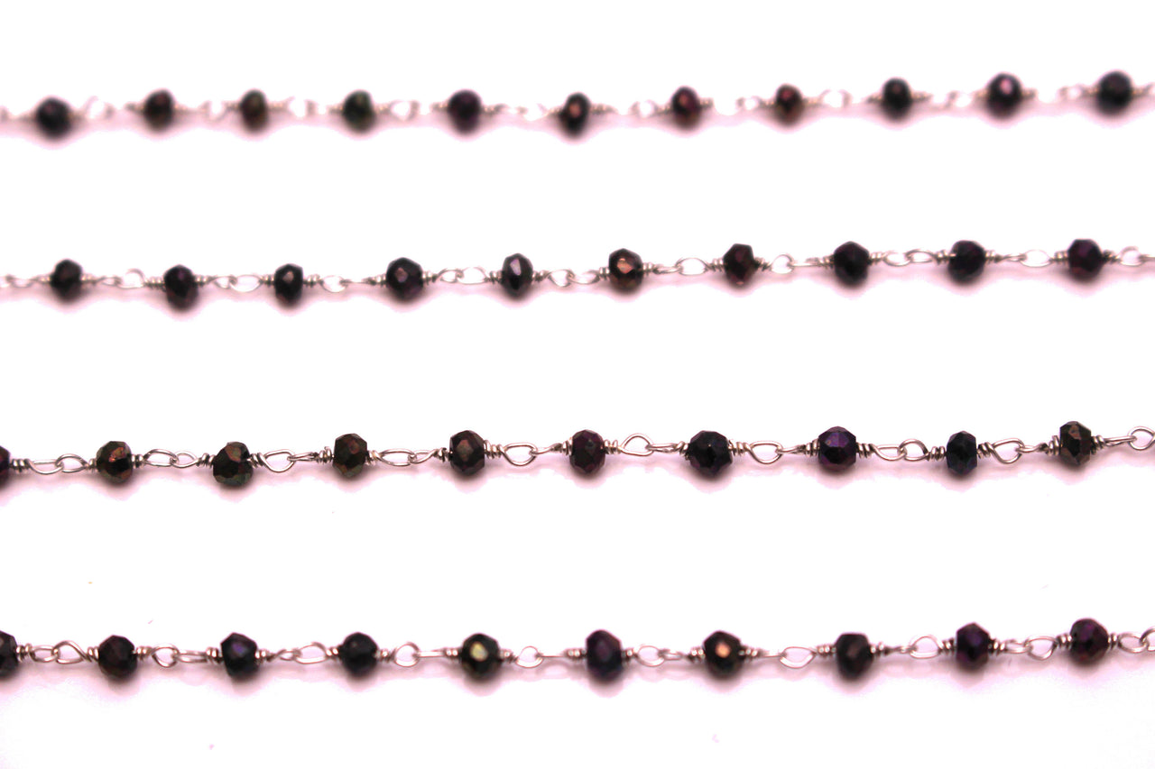 Coated Rhodolite Garnet 3mm Faceted Rondelles Rosary Chain Sterling Silver Wire Wrap Chain by the Foot