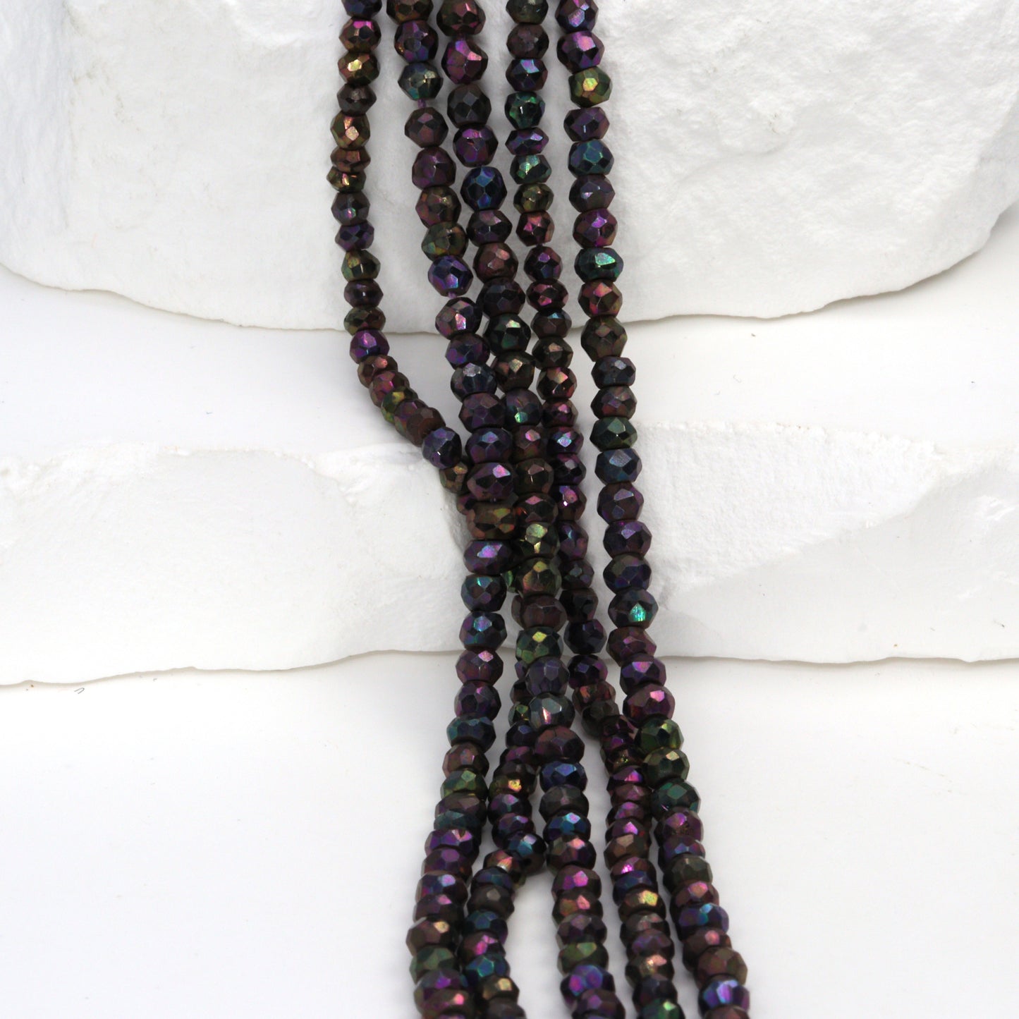 Purple Coated Black Spinel 3mm Faceted Rondelles