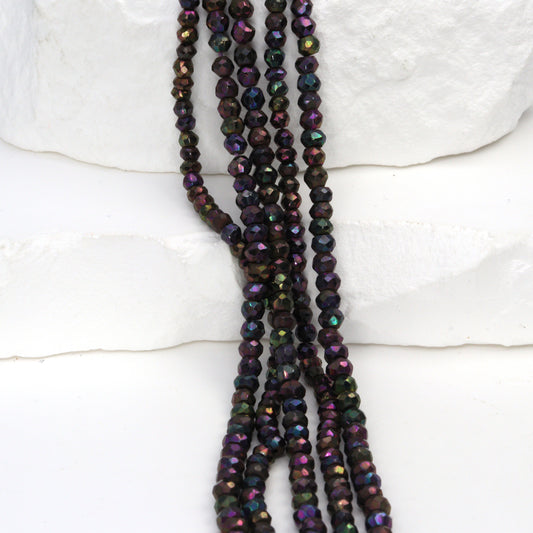 Purple Coated Black Spinel 3mm Faceted Rondelles