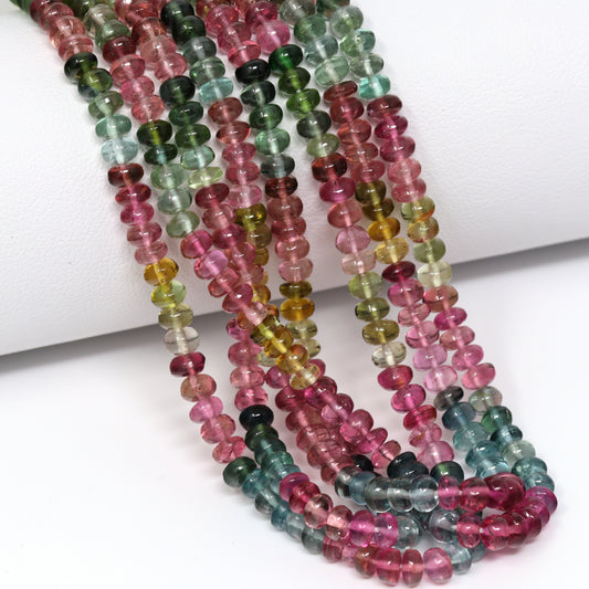 Watermelon Tourmaline 4mm Smooth Rondelles Bead Strand