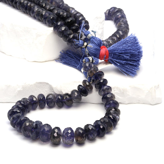 Blue Iolite 10mm - 12mm Faceted Rondelles Bead Strand