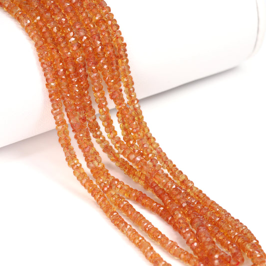 Orange Sapphire 3mm Hand Faceted Rondelles Bead Strand