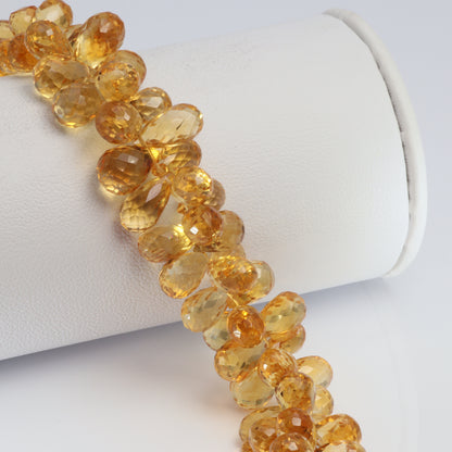 AA Yellow Citrine 9x5mm Faceted Teardrop Briolettes Bead Strand