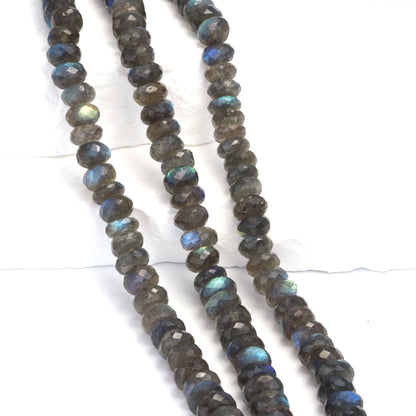 Natural Blue Labradorite 9mm Faceted Rondelles Bead Strand