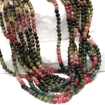 Watermelon Tourmaline 3.5mm Smooth Rounds Bead Strand