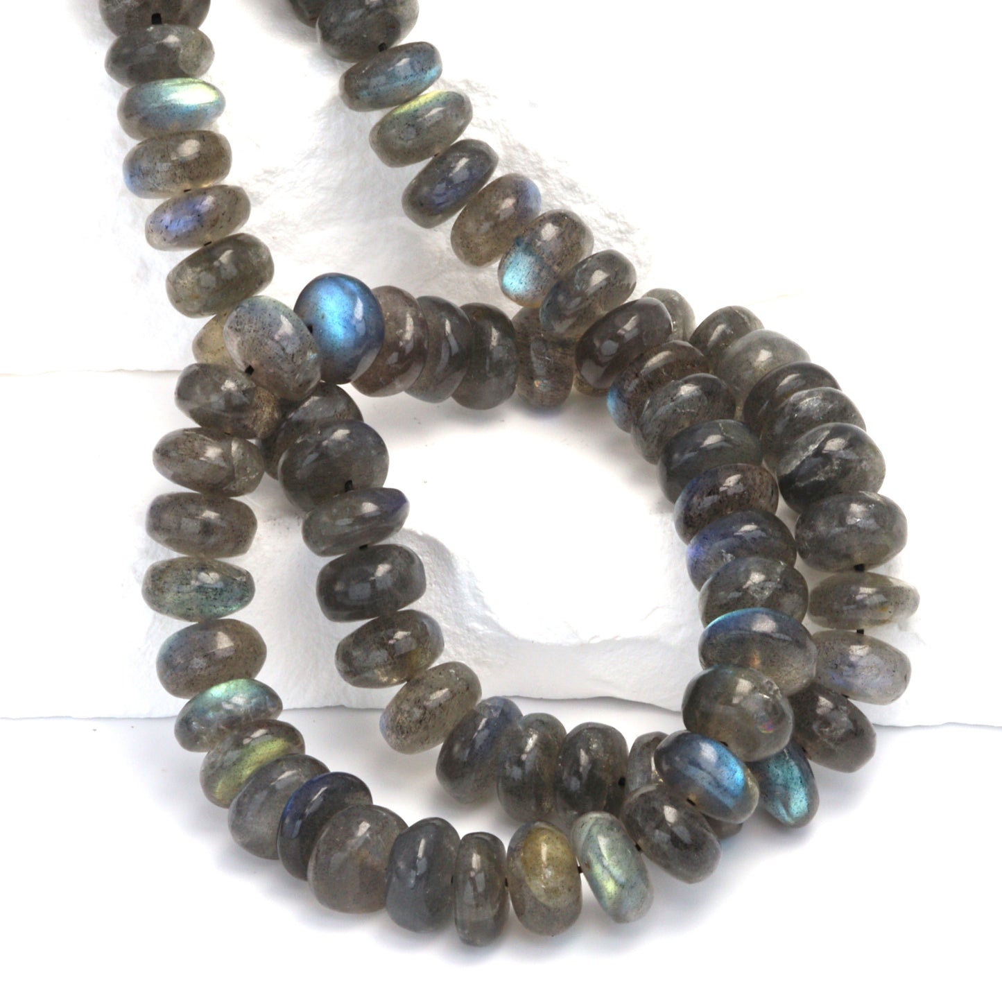Blue Labradorite 9mm Smooth Rondelles Bead Strand