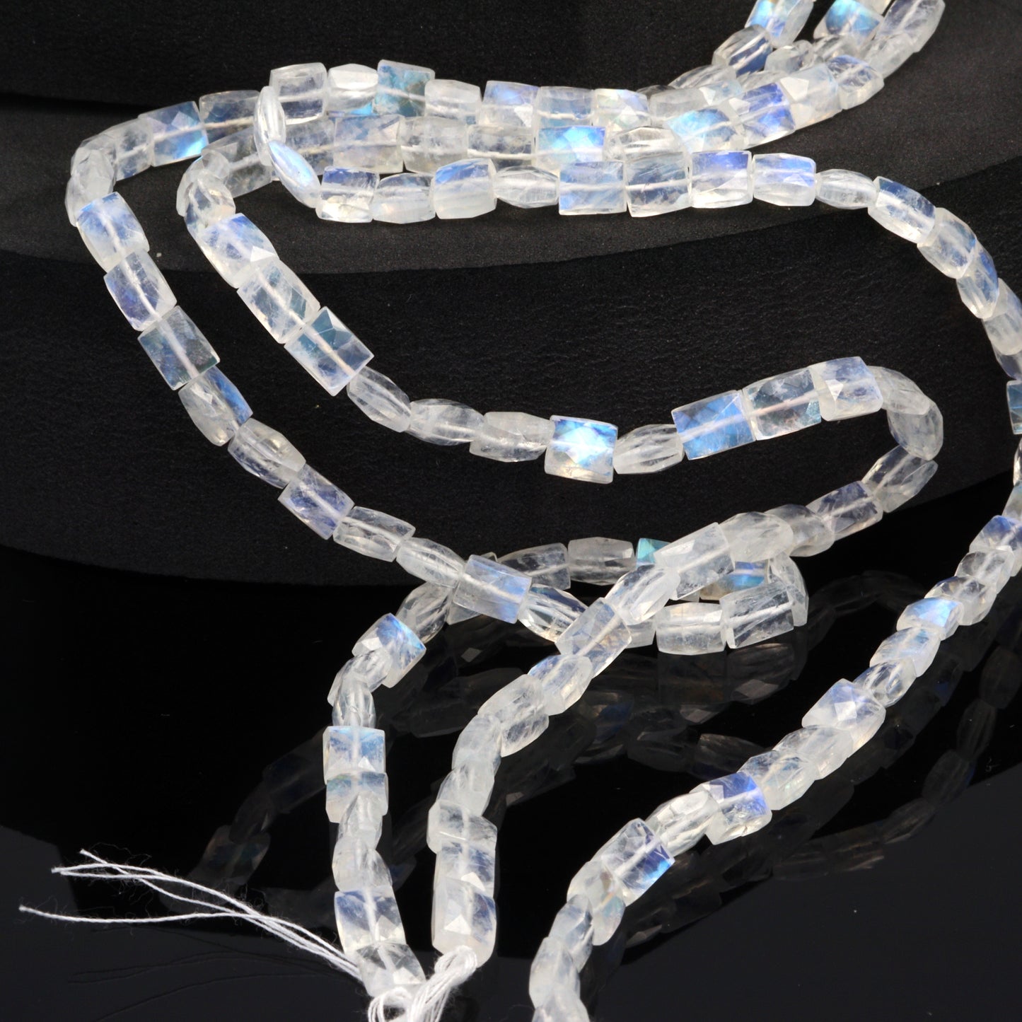 AA Blue Rainbow Moonstone 6x5mm Faceted Cushions Bead Strand