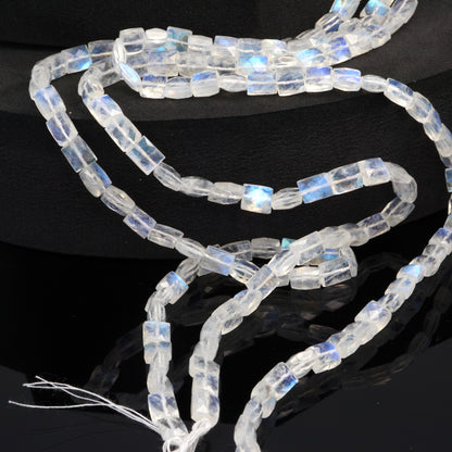 AA Blue Rainbow Moonstone 6x5mm Faceted Cushions Bead Strand