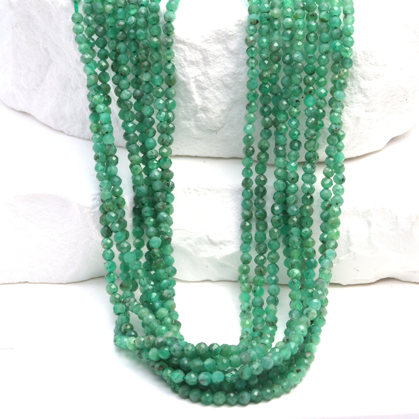 Sakoda Emerald 2mm Faceted Rounds Bead Strand