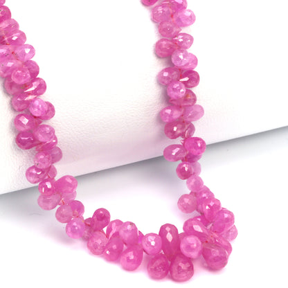 Pink Sapphire 5x3mm - 6x4mm Faceted Teardrop Briolettes Bead Strand
