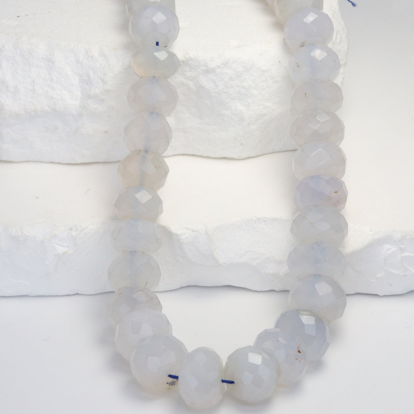 Natural Blue Chalcedony 12mm Faceted Rondelles