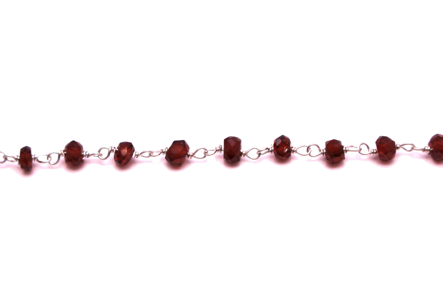 Red Garnet 3.5mm Faceted Rondelles Rosary Chain Sterling Silver Wire Wrap Chain by the Foot