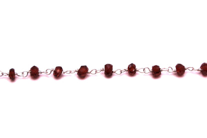 Red Garnet 3.5mm Faceted Rondelles Rosary Chain Sterling Silver Wire Wrap Chain by the Foot