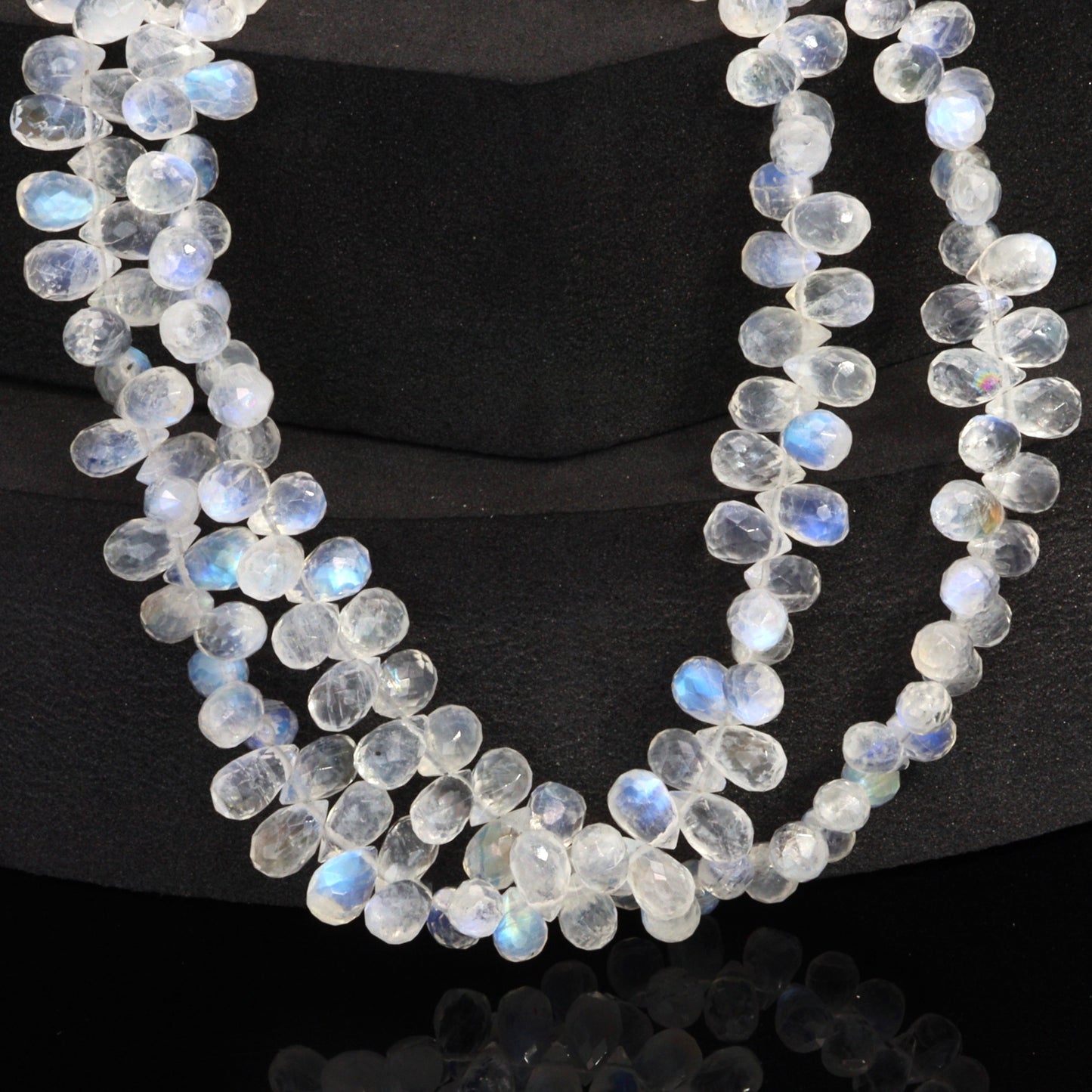 AA Blue Rainbow Moonstone 6x4mm Faceted Teardrop Briolettes Bead Strand