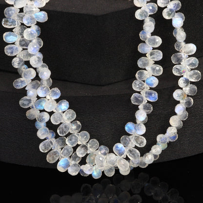 AA Blue Rainbow Moonstone 6x4mm Faceted Teardrop Briolettes Bead Strand