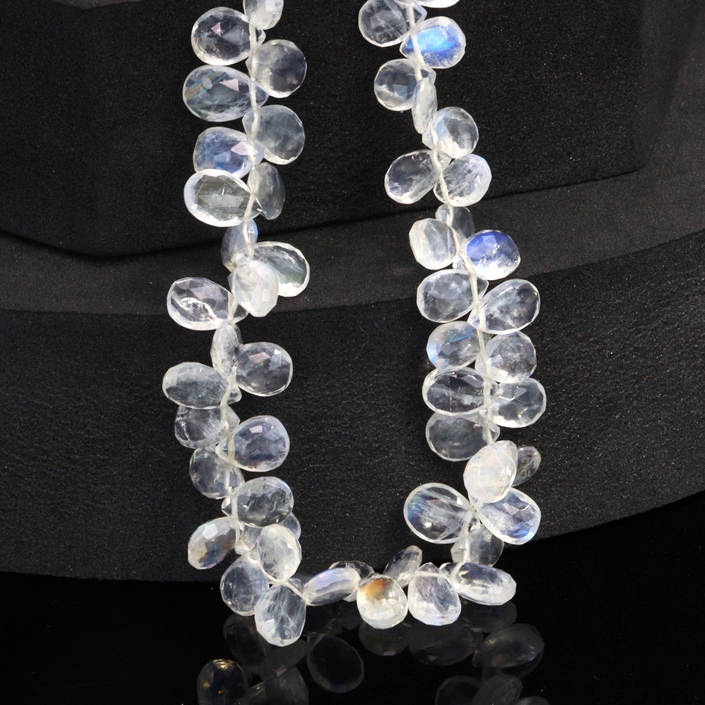 AA Blue Rainbow Moonstone 8x5mm Faceted Pear Shaped Briolettes Bead Strand