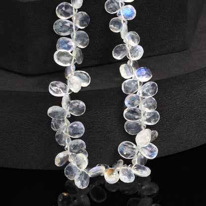 AA Blue Rainbow Moonstone 8x5mm Faceted Pear Shaped Briolettes Bead Strand