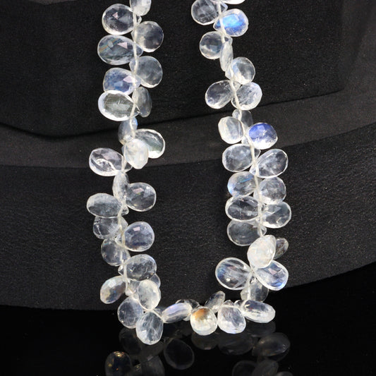 AA Blue Rainbow Moonstone 8x5mm Faceted Pear Shaped Briolettes Bead Strand