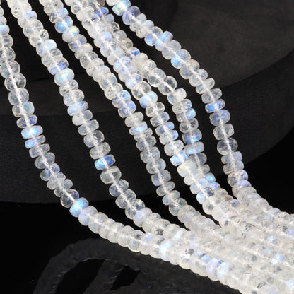 Blue Rainbow Moonstone 6mm Faceted Rondelles Bead Strand