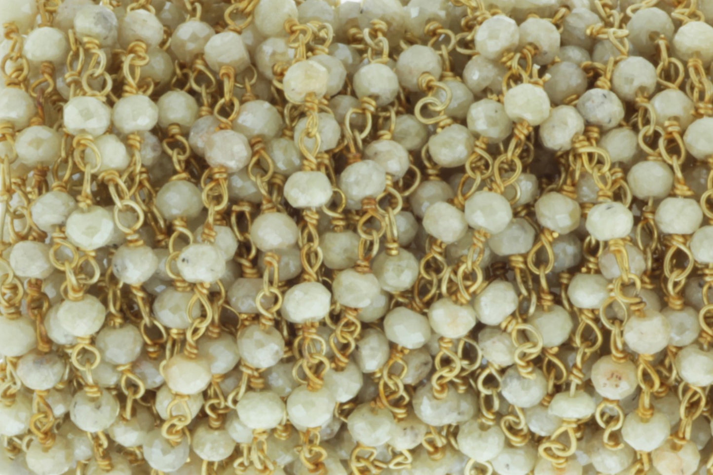 White Silverite 3mm Faceted Rondelles Rosary Chain Sterling Silver with Gold Plating Wire Wrap Chain by the Foot