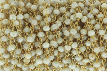 White Silverite 3mm Faceted Rondelles Rosary Chain Sterling Silver with Gold Plating Wire Wrap Chain by the Foot