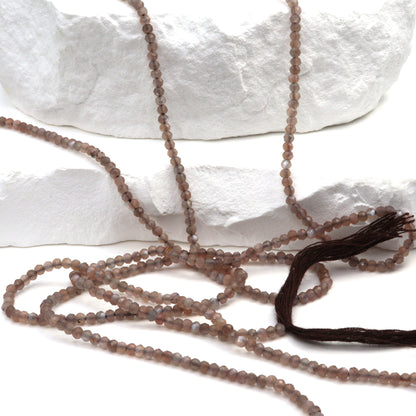 Chocolate Moonstone 2mm Faceted Rounds Bead Strand