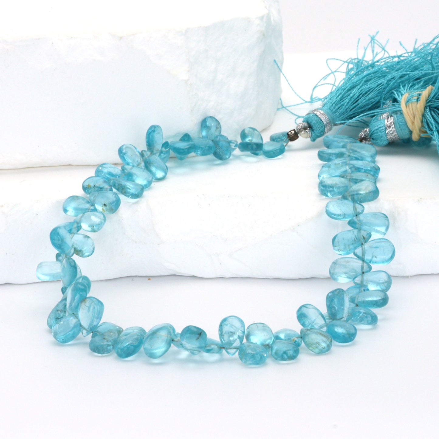 Sea Blue Apatite 7x4mm Smooth Pear Shaped Briolettes