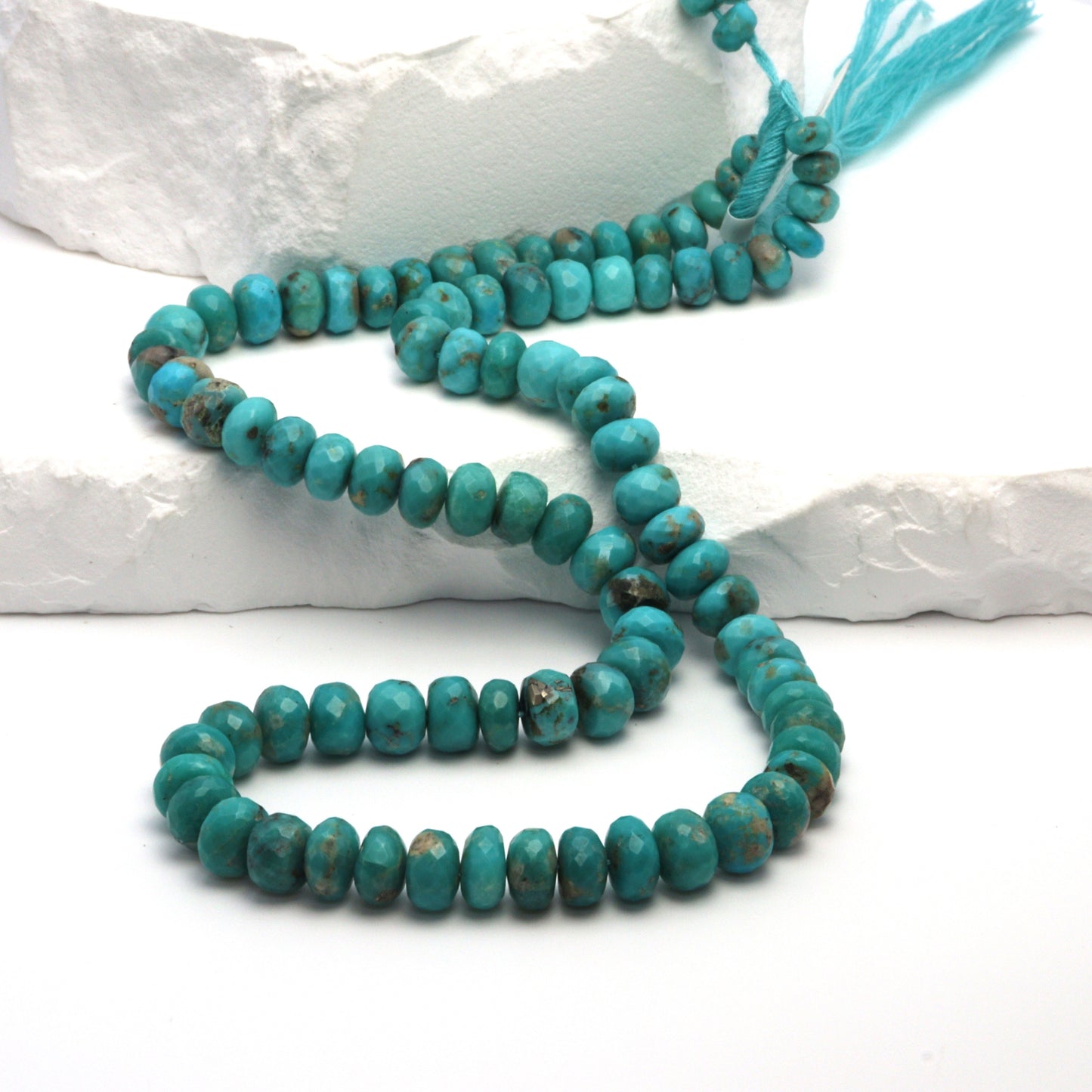 Natural Blue and Black Turquoise 6mm - 7.5mm Faceted Rondelles Bead Strand