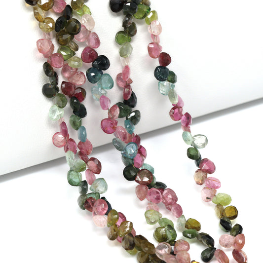Watermelon Tourmaline 4mm Hand Faceted Heart Briolettes Bead Strand