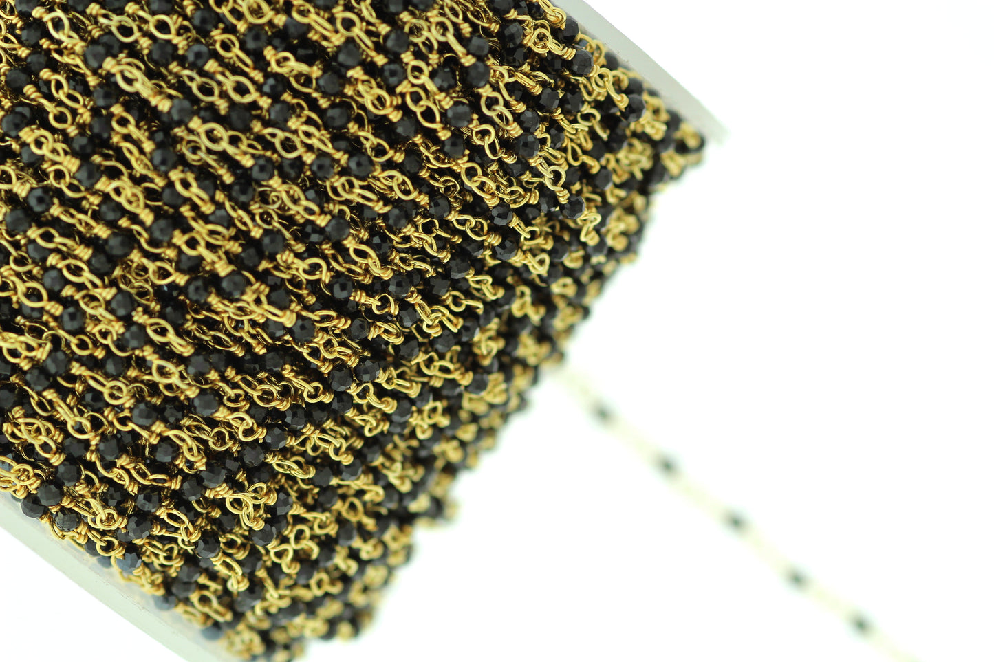 Black Spinel 2.5mm Faceted Rounds Rosary Chain Sterling Silver with Gold Plating Wire Wrap Chain by the Foot