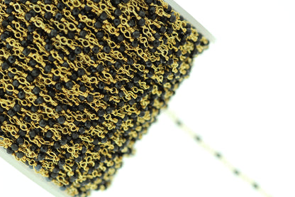 Black Spinel 2.5mm Faceted Rounds Rosary Chain Sterling Silver with Gold Plating Wire Wrap Chain by the Foot