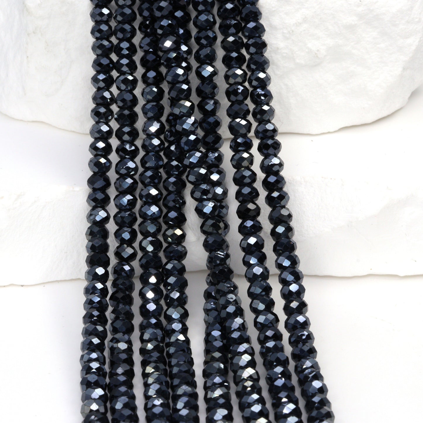 Coated Black Spinel 4mm Faceted Rondelles Bead Strand