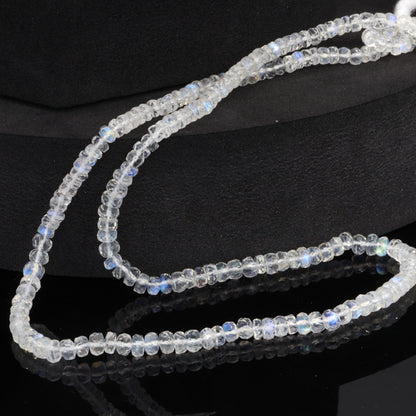 AA Blue Rainbow Moonstone 4mm Hand Faceted Rondelles Bead Strand
