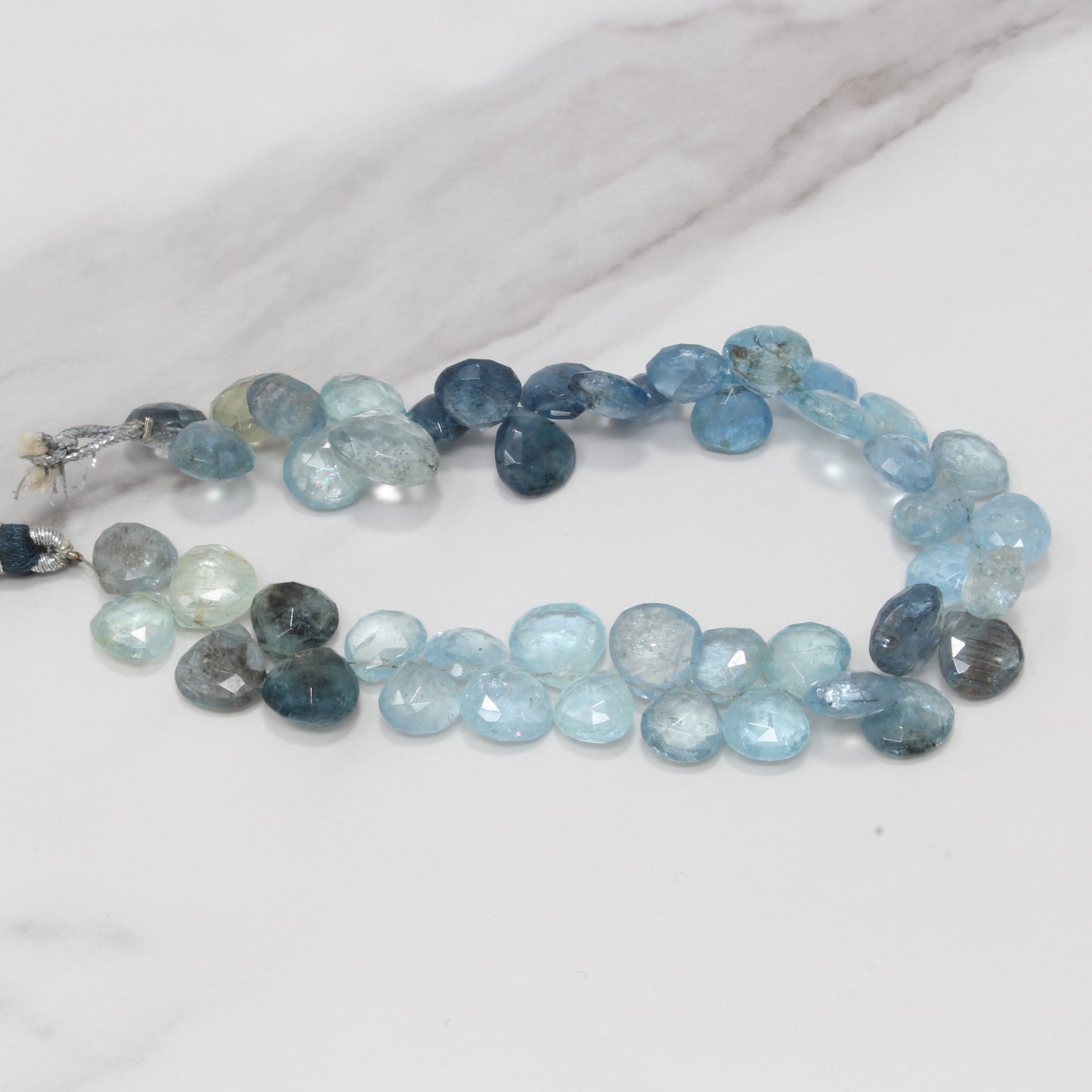 Blue Moss Aquamarine 9mm Faceted Heart Shaped Briolettes