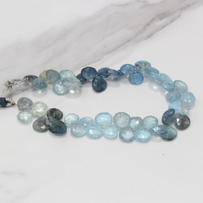 Blue Moss Aquamarine 9mm Faceted Heart Shaped Briolettes