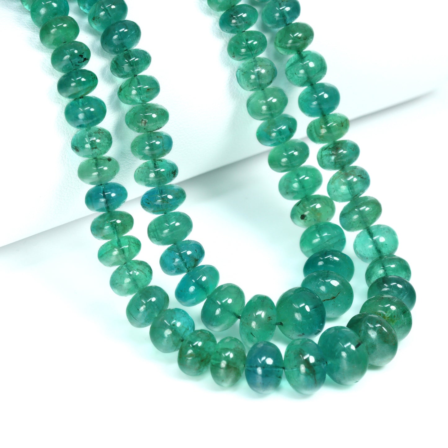 Green Emerald 5mm – 10mm Smooth Rondelles 5 Strand Bead Necklace