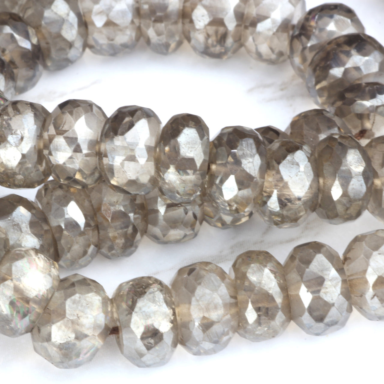 Coated Brown Smoky Quartz 8mm Faceted Rondelles