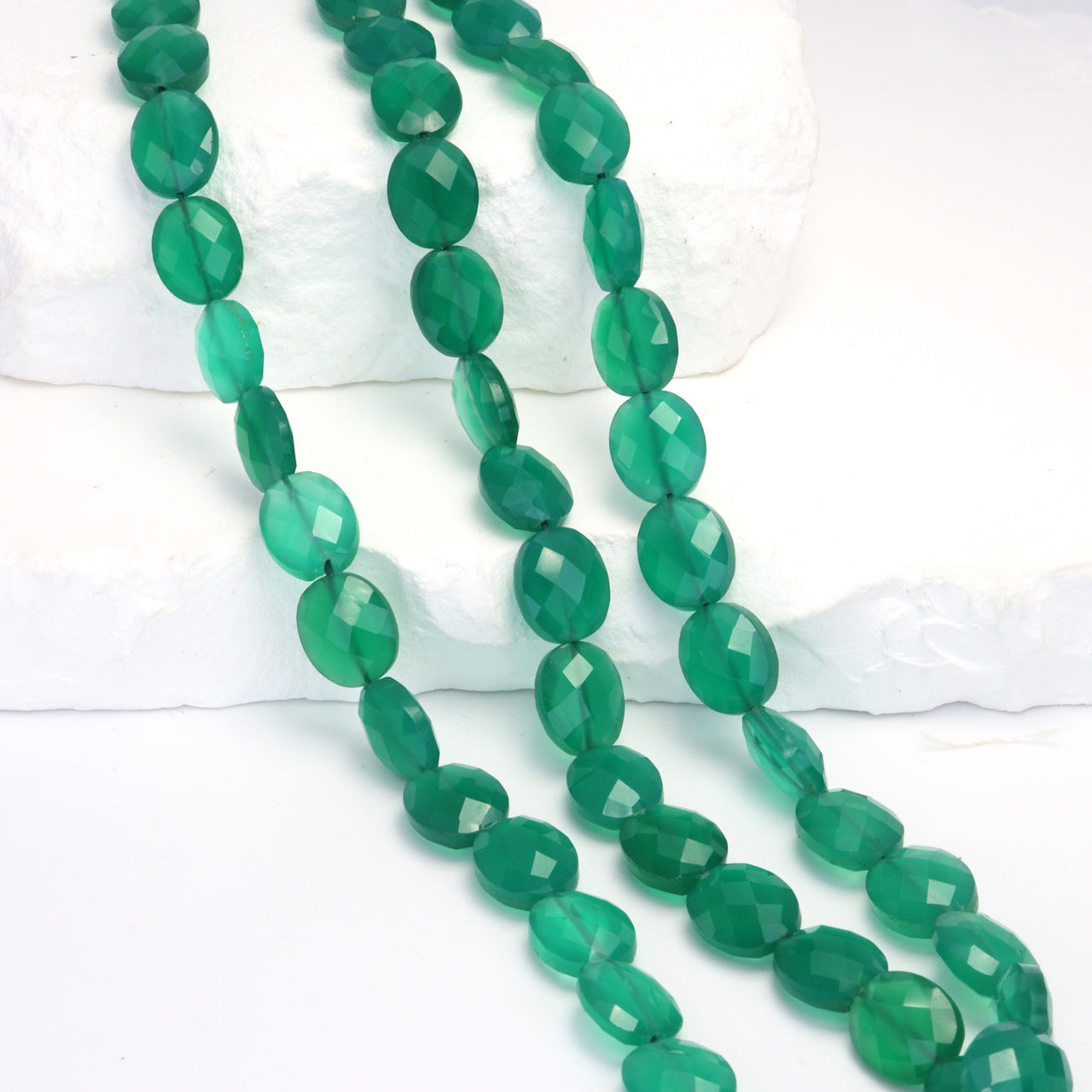 Green Onyx 11x9mm Faceted Ovals