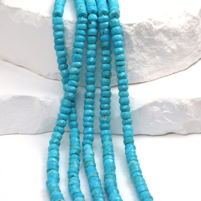 Natural Blue Turquoise 4.5mm Faceted Rondelles Bead Strand