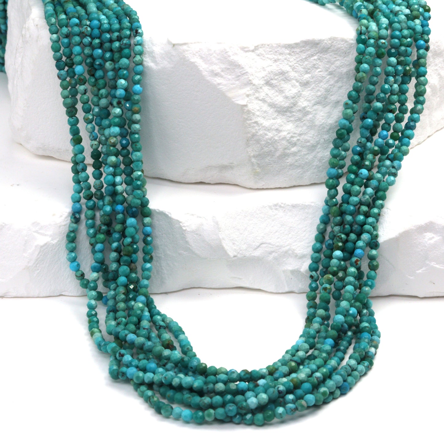 Natural Light Blue Turquoise 2mm Faceted Rounds Bead Strand