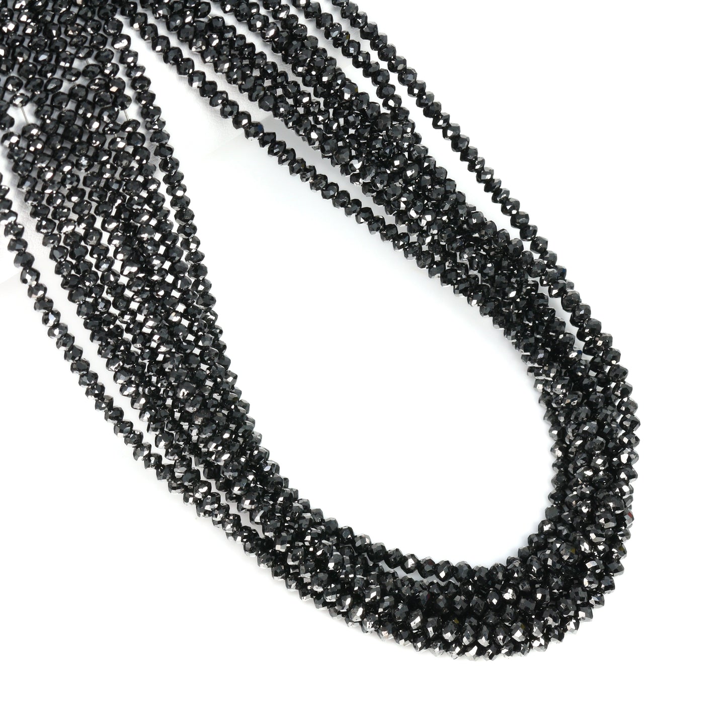 Black Diamond 2.5mm – 3mm Hand Faceted Rondelles Bead Strand