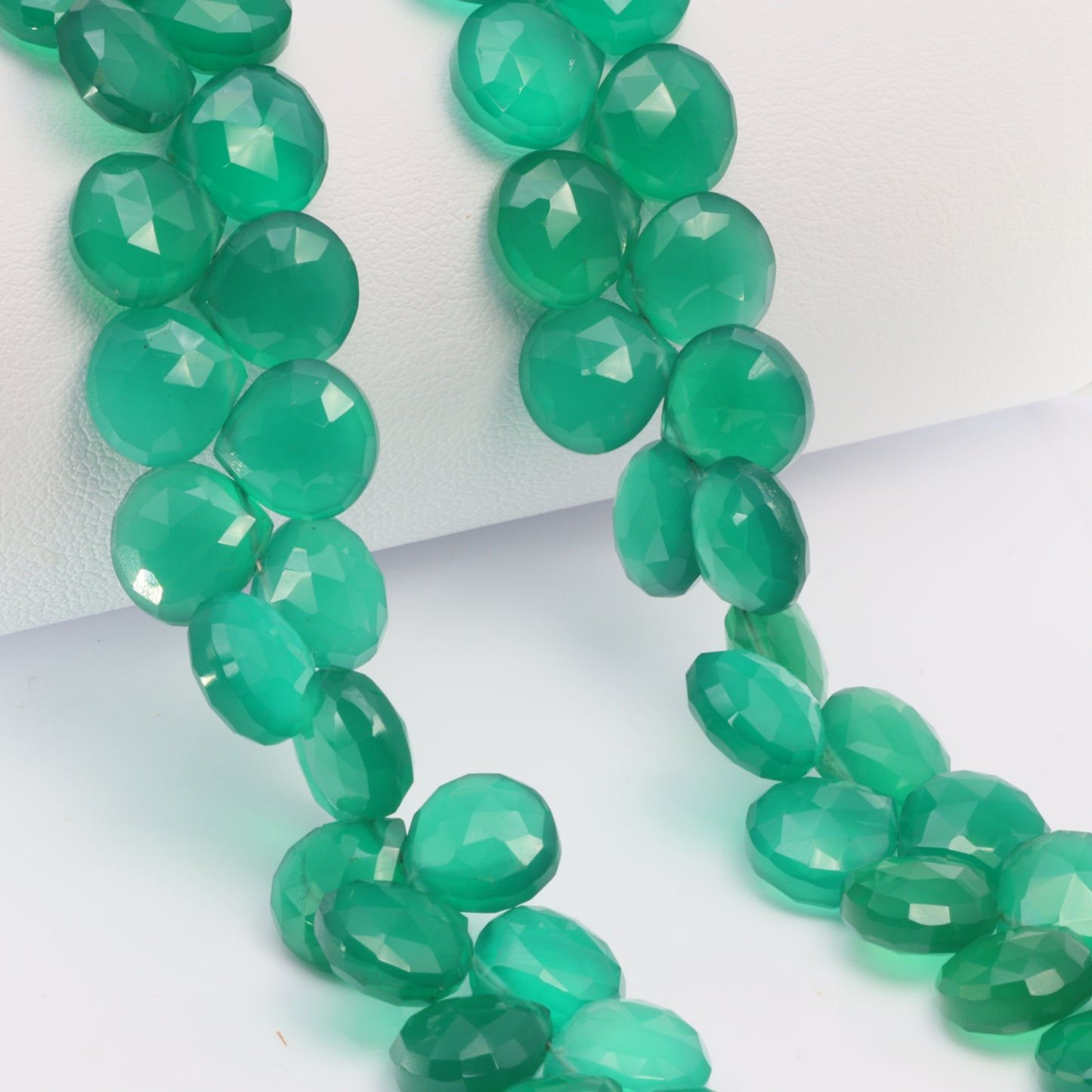Green Onyx 10mm Faceted Heart Shaped Briolettes