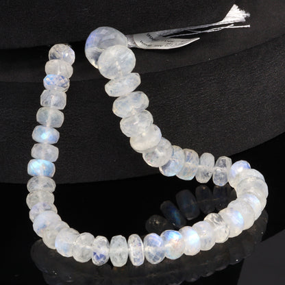 Blue Rainbow Moonstone 8mm - 10mm Faceted Rondelles Bead Strand