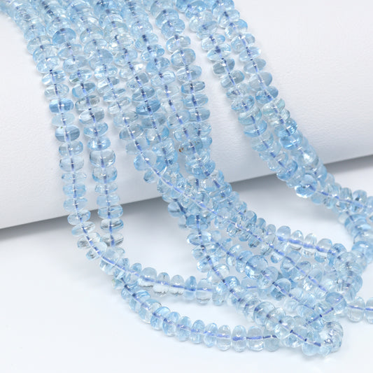 Blue Aquamarine 4mm – 4.5mm Smooth Rondelles Bead Strand
