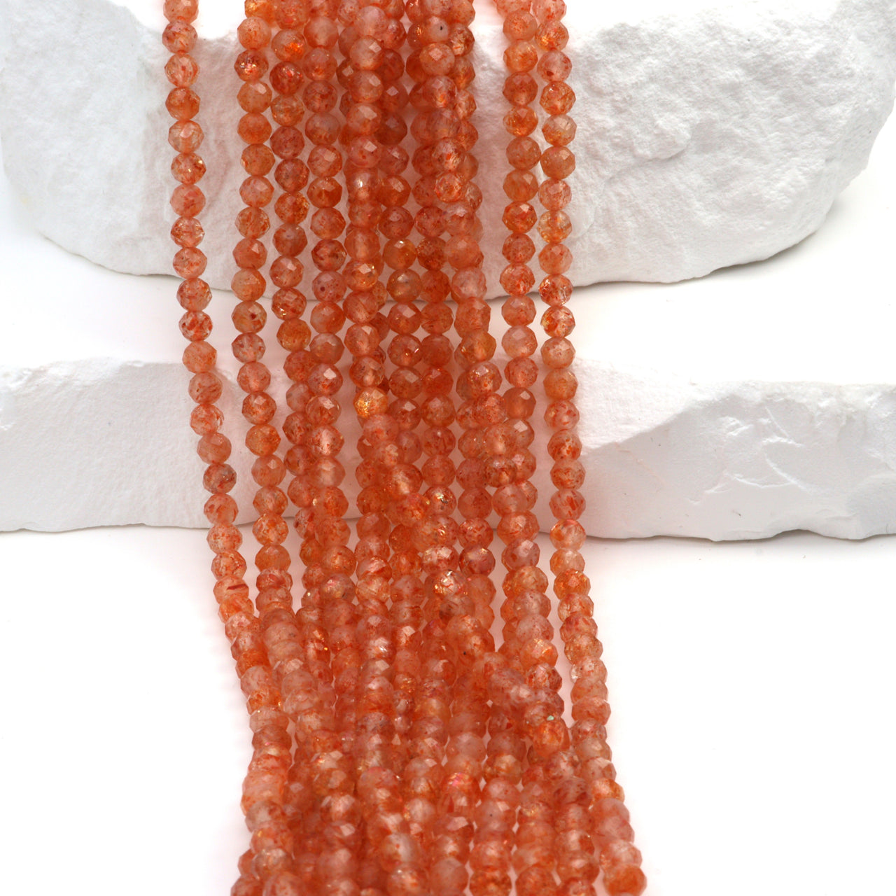 Orange Sunstone 3.5mm Faceted Rounds Bead Strand