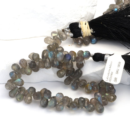 Blue Labradorite 8x5mm Faceted Teardrop Briolettes Bead Strand