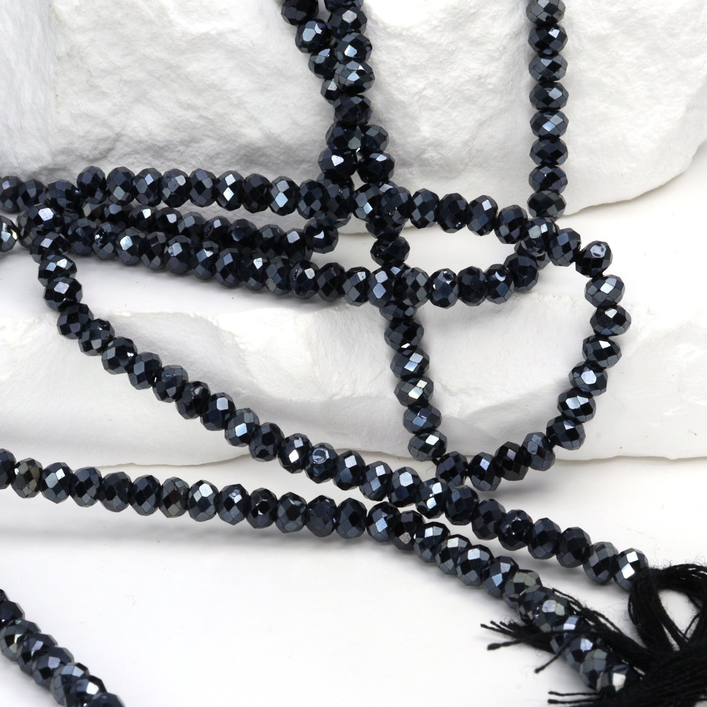 Coated Black Spinel 4mm Faceted Rondelles Bead Strand