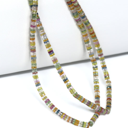 Multi Sapphire 3mm Hand Faceted Tires Bead Strand