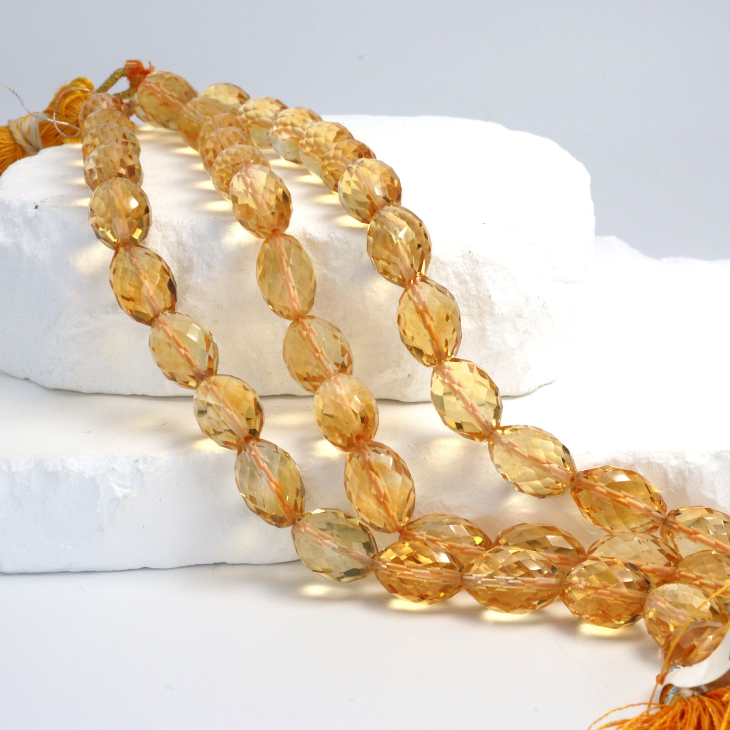Yellow Citrine 14x10mm Faceted Drums Bead Strand